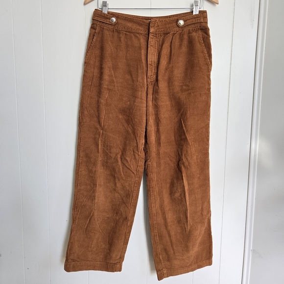Zara Corduroy Brown High-Waisted Pants-Size 6 - Picture 1 of 7